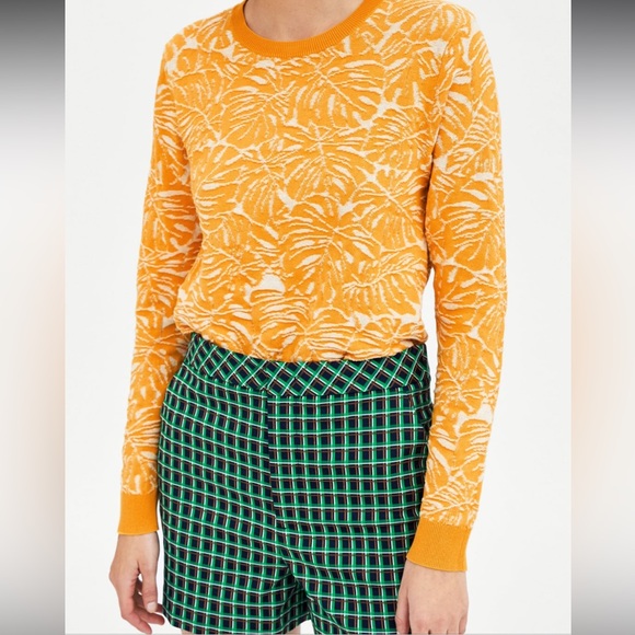Zara Sweaters - Zara Women’s Yellow Orange Tropical Print Sweater
